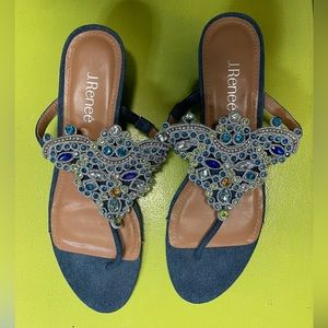J Renee Blue Denim Jeweled Sandals